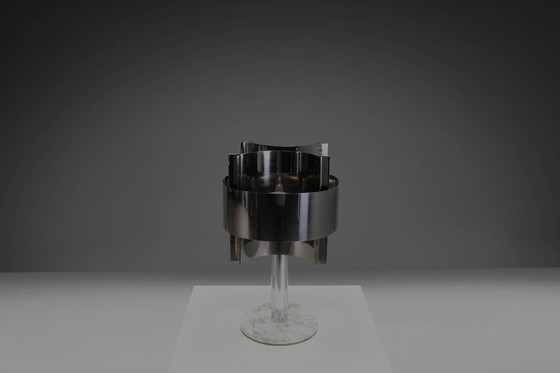 Image 1 of Große Tischlampe aus Chrom und Marmor von Pierre Cardin, Frankreich 1970er Jahre