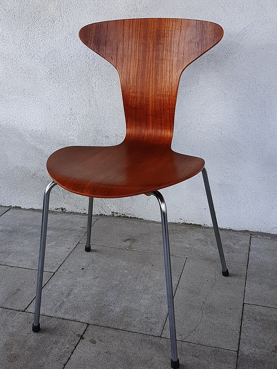Image 1 of 6x Teakholz Arne Jacobsen Becher / Mückenstölen Fritz Hansen 1967