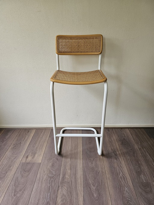 1 Vintage Barhocker Gurtband Weißes Rohrgestell