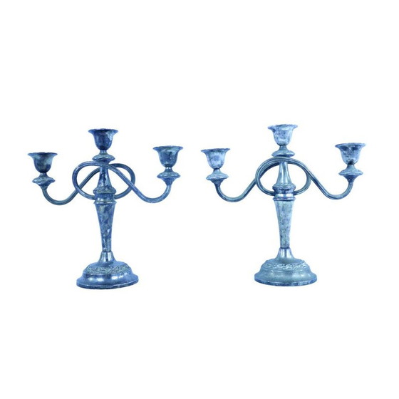 Image 1 of Paar versilberte Vintage-Kerzenhalter von Ianthe, England