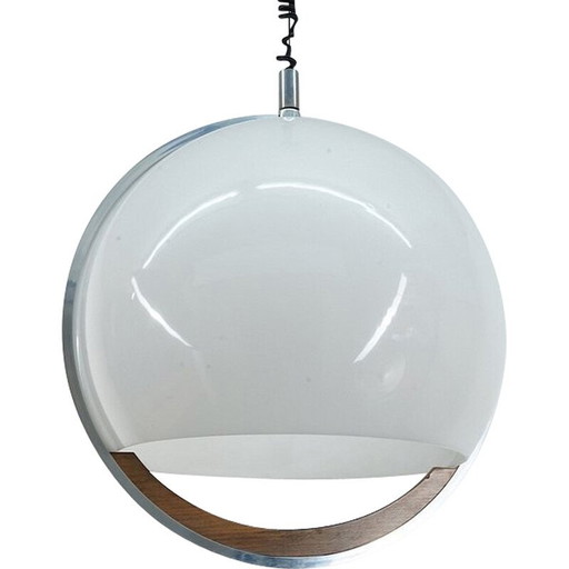 Vintage Deckenlampe in Blase Kunststoff und Teakholz Griff, Vereinigte Staaten 1970