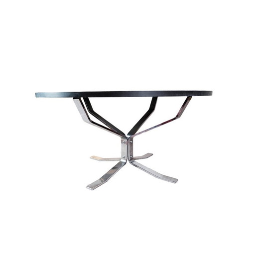 Alter runder Couchtisch mit schwarzer Schieferplatte von Sigurd Ressell Falcon