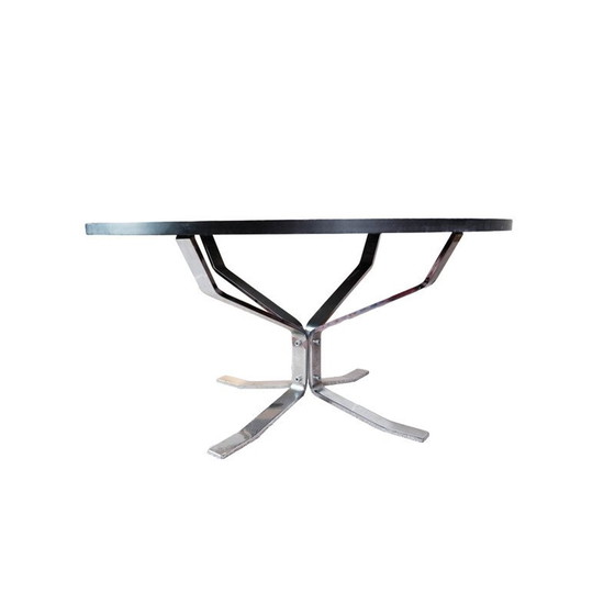 Image 1 of Alter runder Couchtisch mit schwarzer Schieferplatte von Sigurd Ressell Falcon