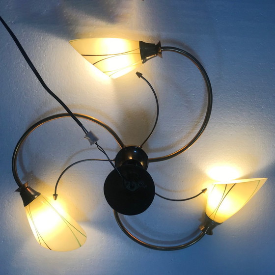 Image 1 of Vintage Deckenleuchte - Spirale - Messing & Glas - 1950