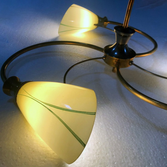 Image 1 of Vintage Deckenleuchte - Spirale - Messing & Glas - 1950