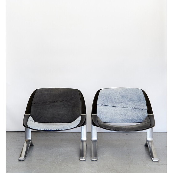 Image 1 of Pair of vintage aluminum and denim armchairs by Knut Hesterberg for Selectform, Germany 1970s