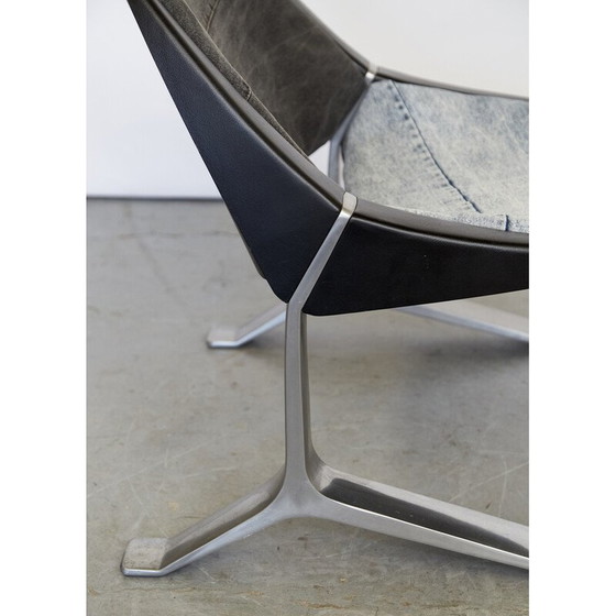 Image 1 of Pair of vintage aluminum and denim armchairs by Knut Hesterberg for Selectform, Germany 1970s