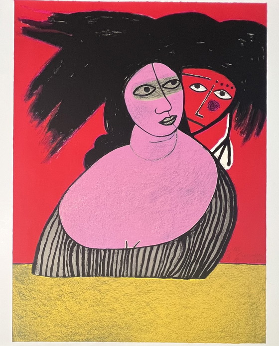 Image 1 of Signed; Guillaume Corneille Lithographie The Raven 1991 E/A - Der Rabe - Hommage À Edgar Allan Poe