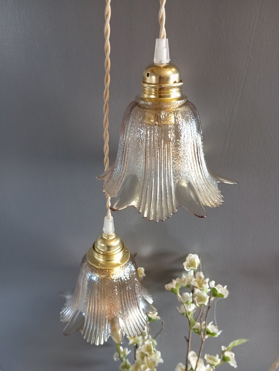 Image 1 of Duo Baladettenlampen Retro Chic Ambra Glas