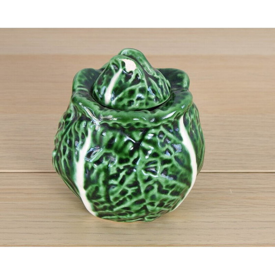 Image 1 of Salzstreuer aus glasierter Keramik mit Kohlblättern von Bordallo Pinheiro, Portugal 1960