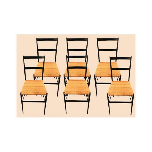 6 Stühle Superleggera aus schwarz lackierter Esche von Gio Ponti für Cassina, Italien 1955