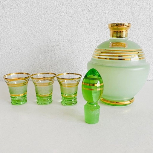 Vintage Art Deco Likör Dekanter und Likörgläser Booms Glass
