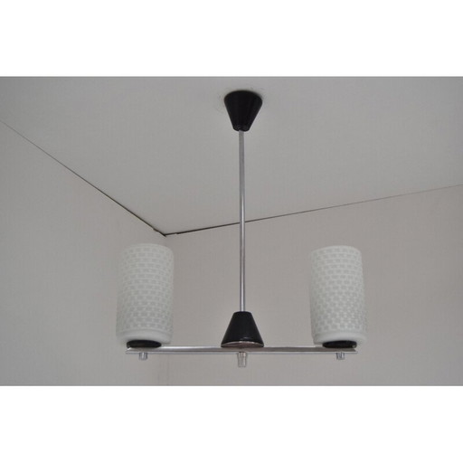 Kronleuchter aus Milchglas, Chrom und Kunststoff von Lidokov, Tschechoslowakei 1970