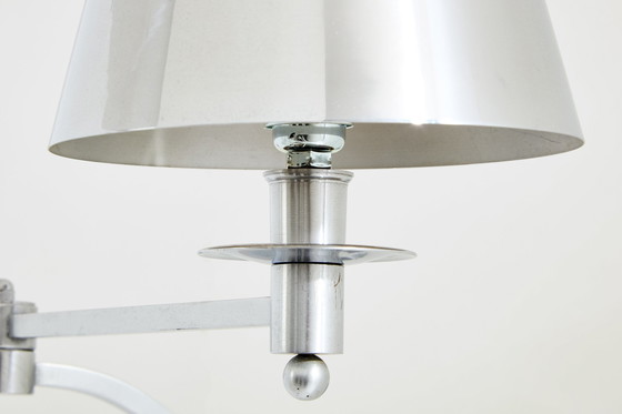 Image 1 of Maison Charles Einzelne verstellbare Pendelleuchte aus gebürstetem Stahl 1960er Jahre