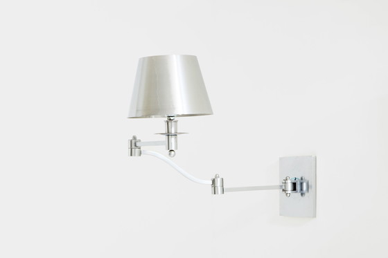 Image 1 of Maison Charles Einzelne verstellbare Pendelleuchte aus gebürstetem Stahl 1960er Jahre