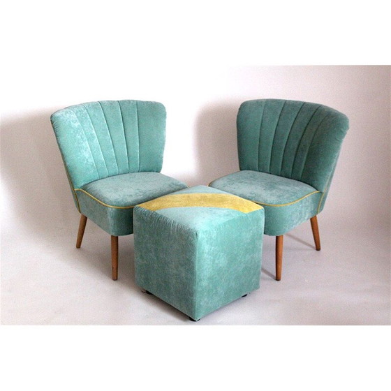 Image 1 of Satz von 4 Damenstühlen Vintage mit Fußhocker, 1960er Jahre