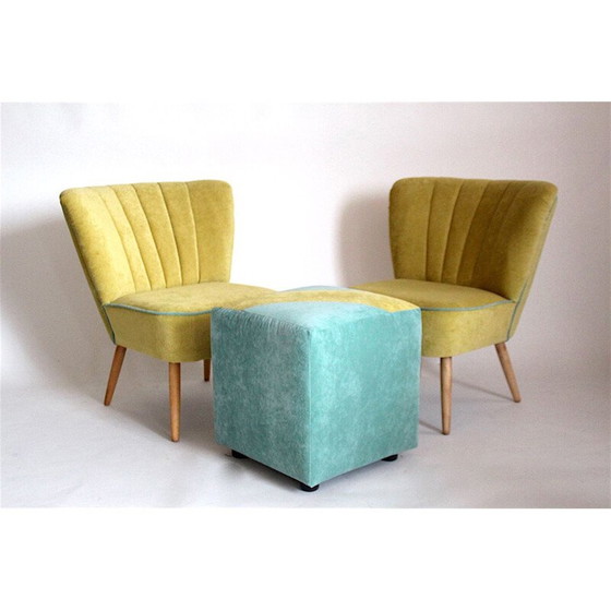 Image 1 of Satz von 4 Damenstühlen Vintage mit Fußhocker, 1960er Jahre