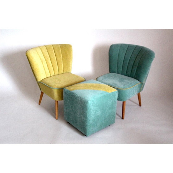 Image 1 of Satz von 4 Damenstühlen Vintage mit Fußhocker, 1960er Jahre