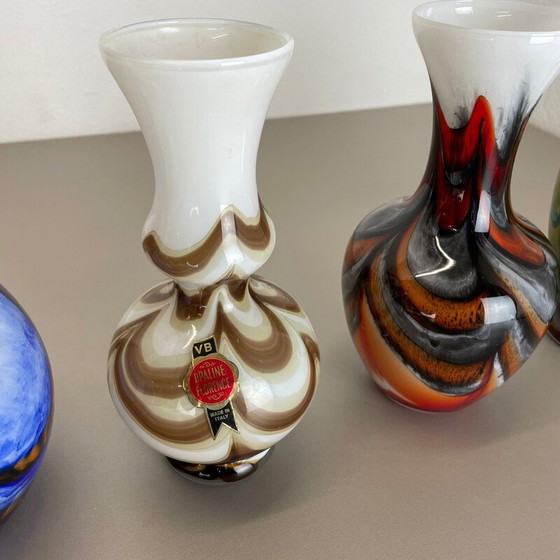 Image 1 of Satz von 4 mehrfarbigen Pop Art Vasen von Carlo Moretti für Opaline Florenz, Italien 1970er