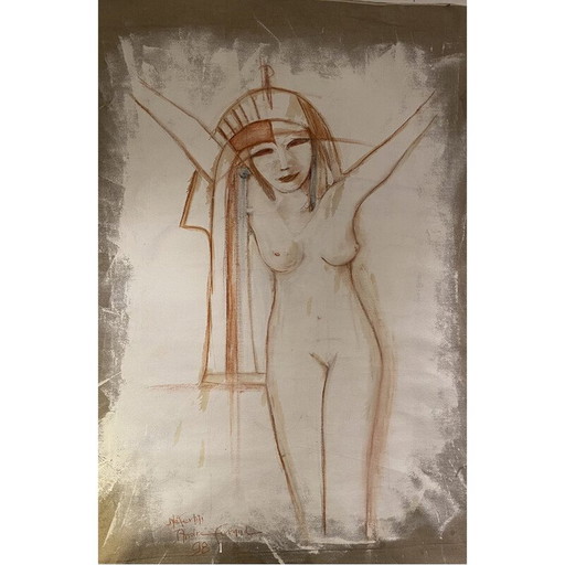 Vintage-Mischtechnik auf Leinwand Nofretete von André Ferrand, 1998