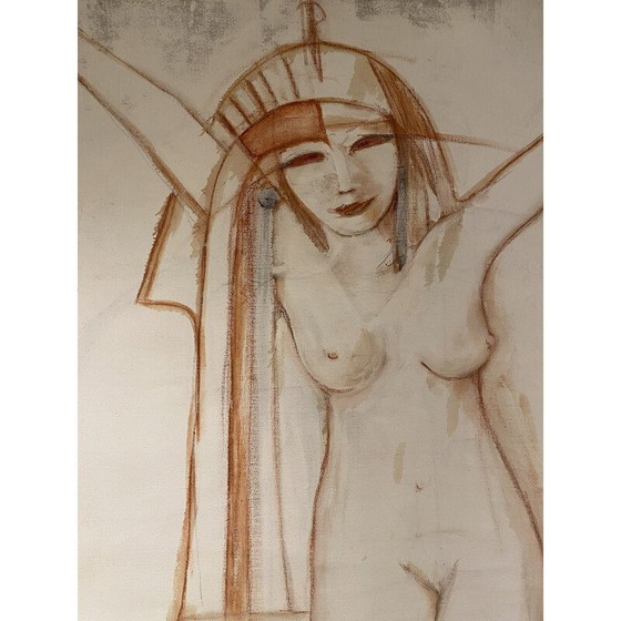 Image 1 of Vintage-Mischtechnik auf Leinwand Nofretete von André Ferrand, 1998