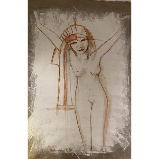 Vintage-Mischtechnik auf Leinwand Nofretete von André Ferrand, 1998