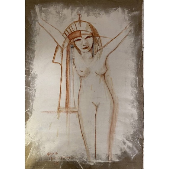 Image 1 of Vintage-Mischtechnik auf Leinwand Nofretete von André Ferrand, 1998