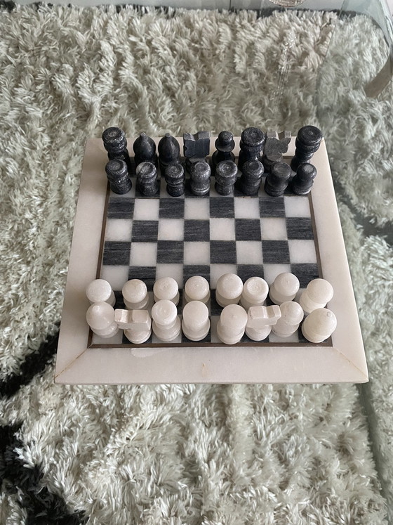 Image 1 of Vintage Schachspiel aus Onyx-Marmor, handgeschnitzt