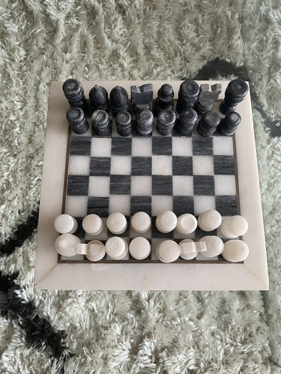 Image 1 of Vintage Schachspiel aus Onyx-Marmor, handgeschnitzt