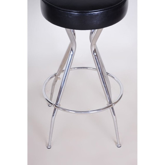 Image 1 of Barhocker aus schwarzem Leder, 1930er Jahre