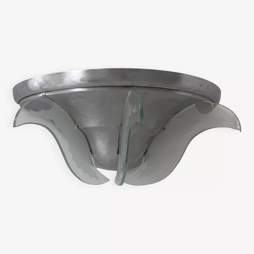 Vintage Art Deco Wandleuchte, Gebürstetes Metall Und Glas, Frankreich 1930