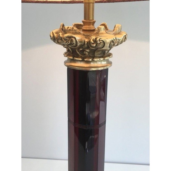 Image 1 of Vintage-Lampe aus Bronze und dunkelrotem Kristall, 1940
