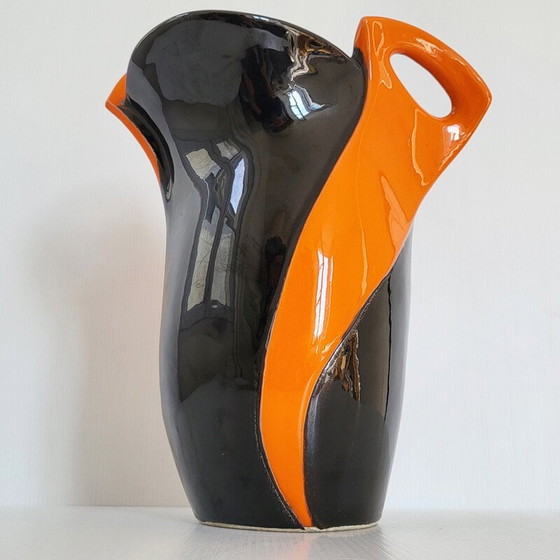 Image 1 of Orange-schwarze Vase aus Keramik, 1950