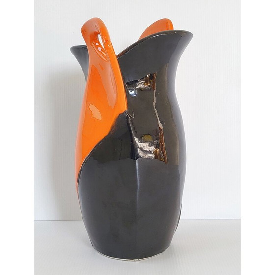 Image 1 of Orange-schwarze Vase aus Keramik, 1950