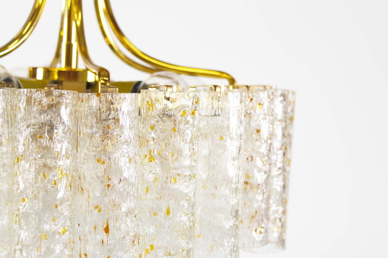 Image 1 of Seltener großer Kronleuchter aus Messing und Goldflake-Glas von Doria