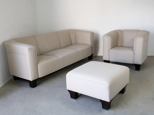 Wittmann Palais Stoclet Set Sofa, Sessel, Fußhocker Entwurf Josef Hoffmann 1905