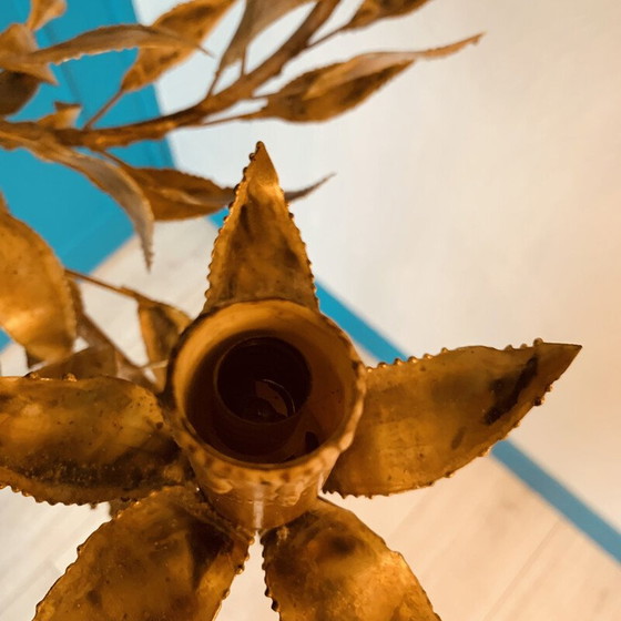 Image 1 of Vintage-Kronleuchter aus vergoldetem Metall mit Blumendekoration und 5 Lichtern