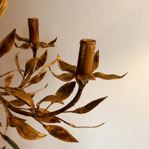 Vintage-Kronleuchter aus vergoldetem Metall mit Blumendekoration und 5 Lichtern