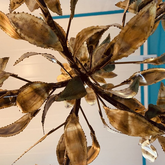 Image 1 of Vintage-Kronleuchter aus vergoldetem Metall mit Blumendekoration und 5 Lichtern