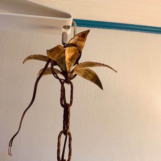Image 1 of Vintage-Kronleuchter aus vergoldetem Metall mit Blumendekoration und 5 Lichtern