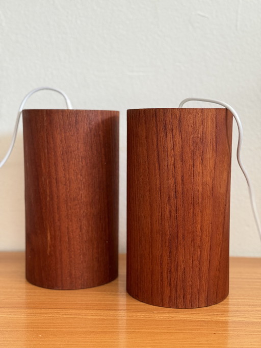 2x Vintage Teak-Pendelleuchte