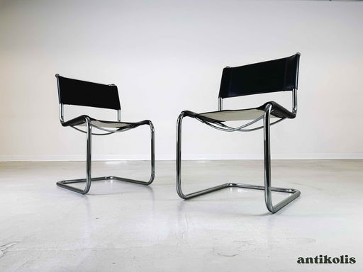 2er Set Thonet S33 Mid Century Stühle Mart Stam Kernleder 1970er