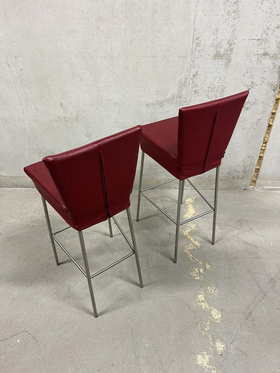 Image 1 of 2x Label Orea Barstuhl rotes Leder