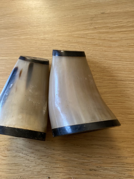 Image 1 of Mid Century Pfeffer Und Salzstreuer Aus Büffel-Horn