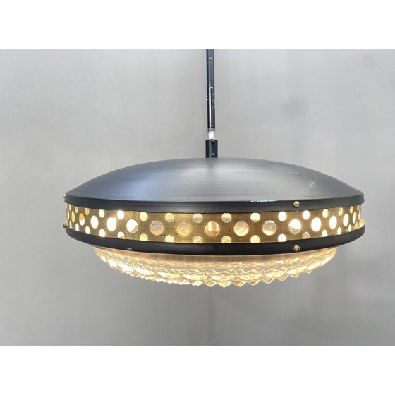 Image 1 of Vintage Space Age Pendelleuchte aus Metall und Messing von Ludib Bratislava, Tschechoslowakei 1970