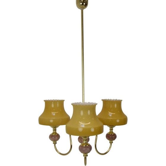 Image 1 of Mid Century Kronleuchter aus Glas, Messing und Marmor, Deutschland 1960er Jahre