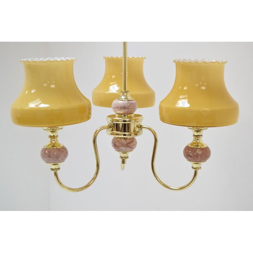 Mid Century Kronleuchter aus Glas, Messing und Marmor, Deutschland 1960er Jahre