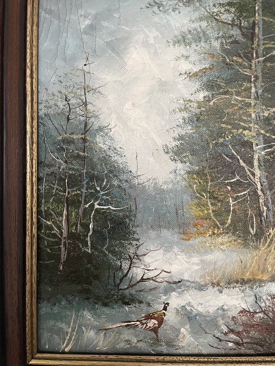 Image 1 of Gemälde mit Waldszene und Fasan in Original-Holzrahmen