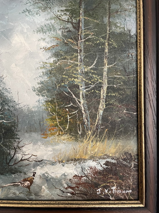 Image 1 of Gemälde mit Waldszene und Fasan in Original-Holzrahmen