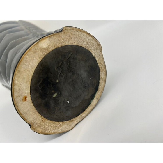 Image 1 of Schwarze Keramikvase mit grafischem Dekor, 1950